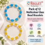 Cylinder & Diamond Cut Glass Bracelets – Pack of 12, 8x11mm & 8mm Stretchable - Image 2