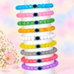 Matt glass bracelets with Evil Eye beads, 9-piece multicolour 8mm stretchable set