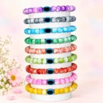 Marble glass bracelets with Evil Eye beads, 9-piece multicolour 8mm stretchable set