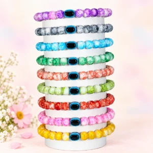 Marble glass bracelets with Evil Eye beads, 9-piece multicolour 8mm stretchable set