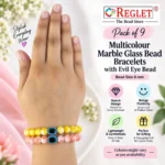 Marble Glass Bracelets with Evil Eye – Pack of 9, 8mm Multicolour Stretchable - Image 2