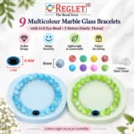 Marble Glass Bracelets with Evil Eye – Pack of 9, 8mm Multicolour Stretchable - Image 3