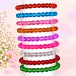 Crystal glass bracelets set of 9 with multicolour 8mm sparkling beads and elastic thread