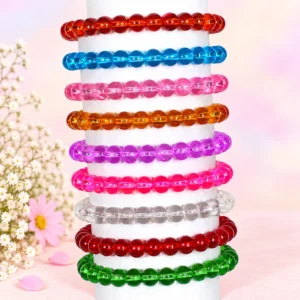 Crystal glass bracelets set of 9 with multicolour 8mm sparkling beads and elastic thread