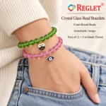 Crystal Glass Bracelets with Charms – Pack of 9, Multicolour Stretchable Set - Image 6