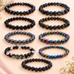 Black Glass Beads Bracelets Set