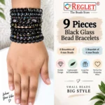 Black Glass Beads Bracelets Set – Pack of 9, 8mm & 6mm Stretchable Jewellery - Image 2