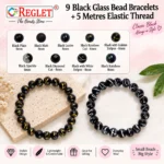 Black Glass Beads Bracelets Set – Pack of 9, 8mm & 6mm Stretchable Jewellery - Image 3