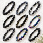 Black Glass Beads Bracelets Set – Pack of 9, 8mm & 6mm Stretchable Jewellery - Image 6
