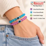 Crystal Glass Bracelets with Evil Eye – Pack of 9, 8mm Stretchable Set - Image 6