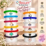 Diamond Cut Glass Bracelets with Charms – Pack of 12, 8mm Stretchable Set - Image 4