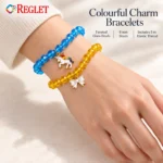 Diamond Cut Glass Bracelets with Charms – Pack of 12, 8mm Stretchable Set - Image 5