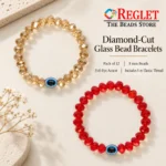 Diamond Cut Glass Bracelets with Evil Eye – Pack of 12, 8mm Stretchable Set - Image 2