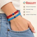 Diamond Cut Glass Bracelets with Evil Eye – Pack of 12, 8mm Stretchable Set - Image 7