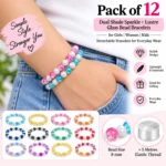 Dual Shade Sparkle & Lustre Glass Bracelets – Pack of 12, 8mm Stretchable Set - Image 3