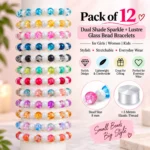 Dual Shade Sparkle & Lustre Glass Bracelets – Pack of 12, 8mm Stretchable Set - Image 4