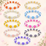 Single shade sparkle and lustre glass bracelets with white pearl accents, 9-piece 8mm stretchable set