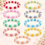 Marble and lustre glass bracelets with white pearl accents, 9-piece multicolour 8mm stretchable set