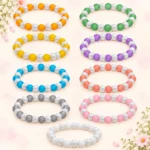 Matt and lustre glass bracelets with white pearl accents, 9-piece multicolour 8mm stretchable set