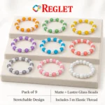 Matt & Lustre Glass Bracelets – Pack of 9, 8mm Multicolour Stretchable Set - Image 7