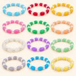 Cylinder and lustre glass bracelets with white pearl accents, 12-piece multicolour 8mm stretchable set
