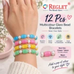 Cylinder & Lustre Glass Bracelets – Pack of 12, 8mm Multicolour Stretchable Set - Image 3