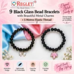 Black Glass Bracelets with Charms – Pack of 9, 8mm & 6mm - Image 3