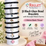 Black Glass Bracelets with Charms – Pack of 9, 8mm & 6mm - Image 5