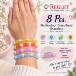 Oval & Lustre Glass Bracelets – Pack of 8, 12mm Multicolour Stretchable Set - Image 4