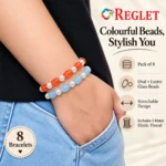 Oval & Lustre Glass Bracelets – Pack of 8, 12mm Multicolour Stretchable Set - Image 6