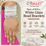 White Glass Bracelets Set – Pack of 9, 8mm - Bracelet for Women - Image 2