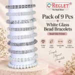 White Glass Bracelets Set – Pack of 9, 8mm - Bracelet for Women - Image 5