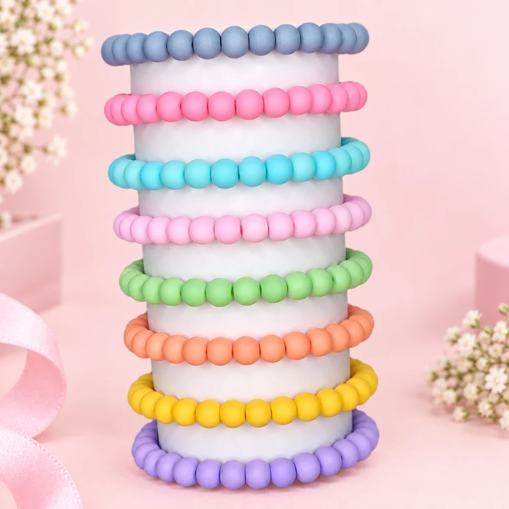 Pastel glass bracelets set of 8 with 8mm beads and stretchable elastic cord