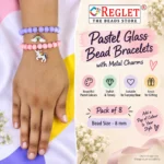 Pastel Glass Bracelets with Charms – Pack of 8, 8mm Stretchable Set - Image 2