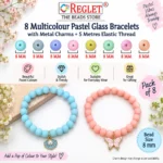 Pastel Glass Bracelets with Charms – Pack of 8, 8mm Stretchable Set - Image 3