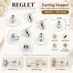 Earring Stopper - Silver Finish Silicone Earring backs - 200 Pcs - 10x7mm - Image 2