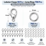 Lobster Clasps 50 Pcs + Jump Rings 700 Pcs - Silver Finish Jewellery Findings - Image 2