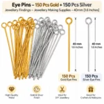 Eye Pins - Gold & Silver Finish Jewellery Findings - 300 Pcs - 40mm [1.6 Inches] - Image 2