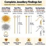 Jump Rings 700 Pcs + Eye Pins 300 Pcs + Head Pins 300 Pins + Earring Hooks 220 Pcs – Gold & Silver Finish Jewellery Findings - Image 2