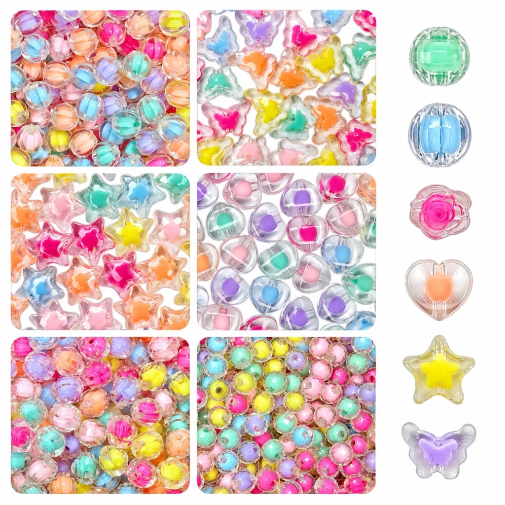 REGLET 390 Pcs Double Layer Crystal Beads Kit with 6 Multicolour Designs, 10mm Acrylic Beads, 180g Total Weight and 5 Metres Elastic Wire