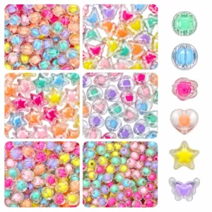REGLET 390 Pcs Double Layer Crystal Beads Kit with 6 Multicolour Designs, 10mm Acrylic Beads, 180g Total Weight and 5 Metres Elastic Wire