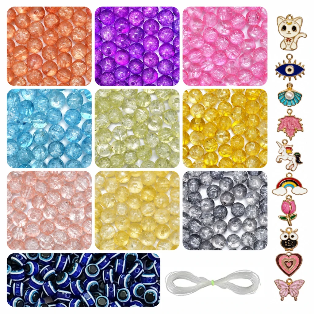 REGLET 250 sparkle glass beads in 9 colours, 8mm beads with 5 metres of elastic thread