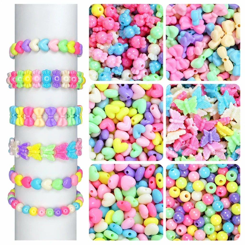 REGLET 515 Pcs Opaque Crystal Beads Kit with 6 Multicolour Designs, Assorted 8mm–16mm Acrylic Beads, 180g and 5 Metres Elastic Wire