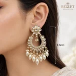 Kundan Chandbali Earrings with Pearls for Women | Gold Tone Traditional Dangle Jewellery - Image 4