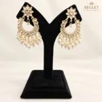 Kundan Chandbali Earrings with Pearls for Women | Gold Tone Traditional Dangle Jewellery - Image 3