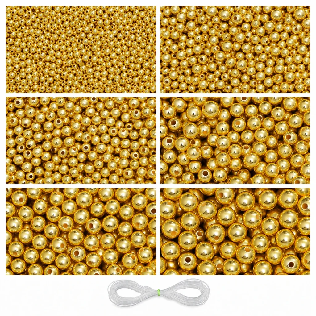 Golden Pearl Beads for Jewellery Making Kit – 1800 Pcs, 6 Sizes, 180g