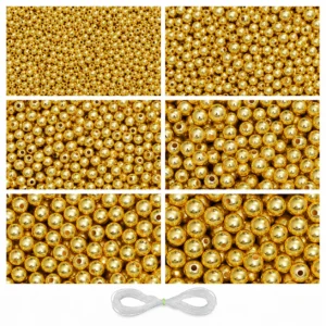 Golden Pearl Beads for Jewellery Making Kit – 1800 Pcs, 6 Sizes, 180g