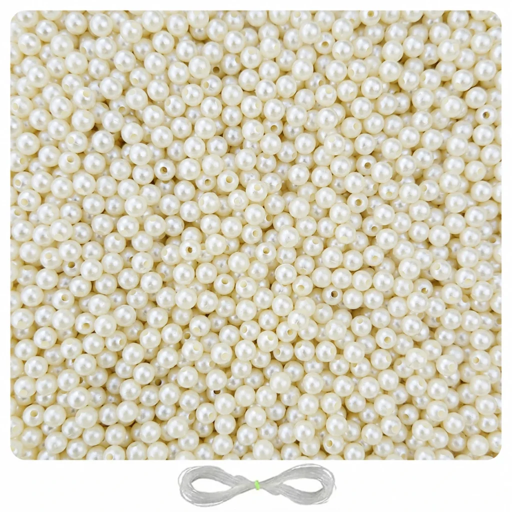 6mm Off-White Pearl Beads for Jewellery Making Kit – 1800 Pcs, 200g