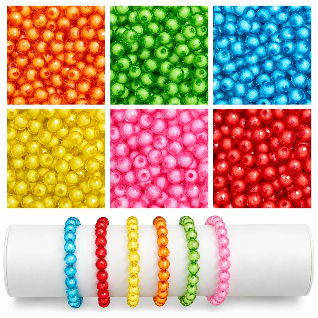 REGLET 390 Pcs Double Layer Crystal Beads Kit with 6 Multicolour Designs, 10mm Acrylic Beads, 180g Total Weight and 5 Metres Elastic Wire