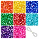 REGLET 760 Pcs Drop Crystal Beads Kit with 8 Colours, 12mm × 8mm Acrylic Teardrop Beads, 200g and 5m Elastic Thread